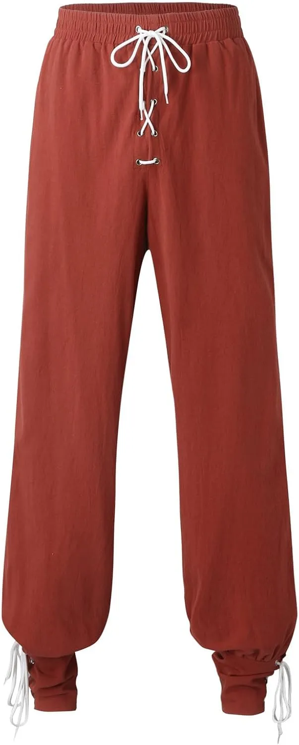 Mens Fashion Casual Printed Linen Elastic Waistband Trousers Pants Sport Breathable Loose Elasticity Pants