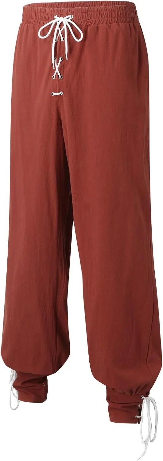 Mens Fashion Casual Printed Linen Elastic Waistband Trousers Pants Sport Breathable Loose Elasticity Pants
