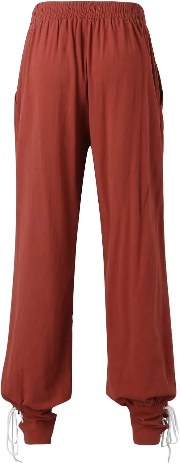 Mens Fashion Casual Printed Linen Elastic Waistband Trousers Pants Sport Breathable Loose Elasticity Pants