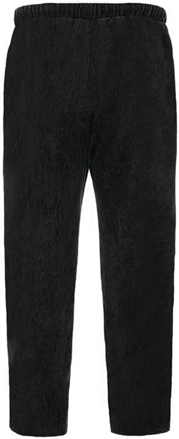 Mens' Fleece Joggers Pants New Men's Corduroy Loose Solid Casual Elastic Waistband Straight Stretch Tapered