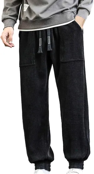 Mens' Fleece Joggers Pants New Men's Corduroy Loose Solid Casual Elastic Waistband Straight Stretch Tapered