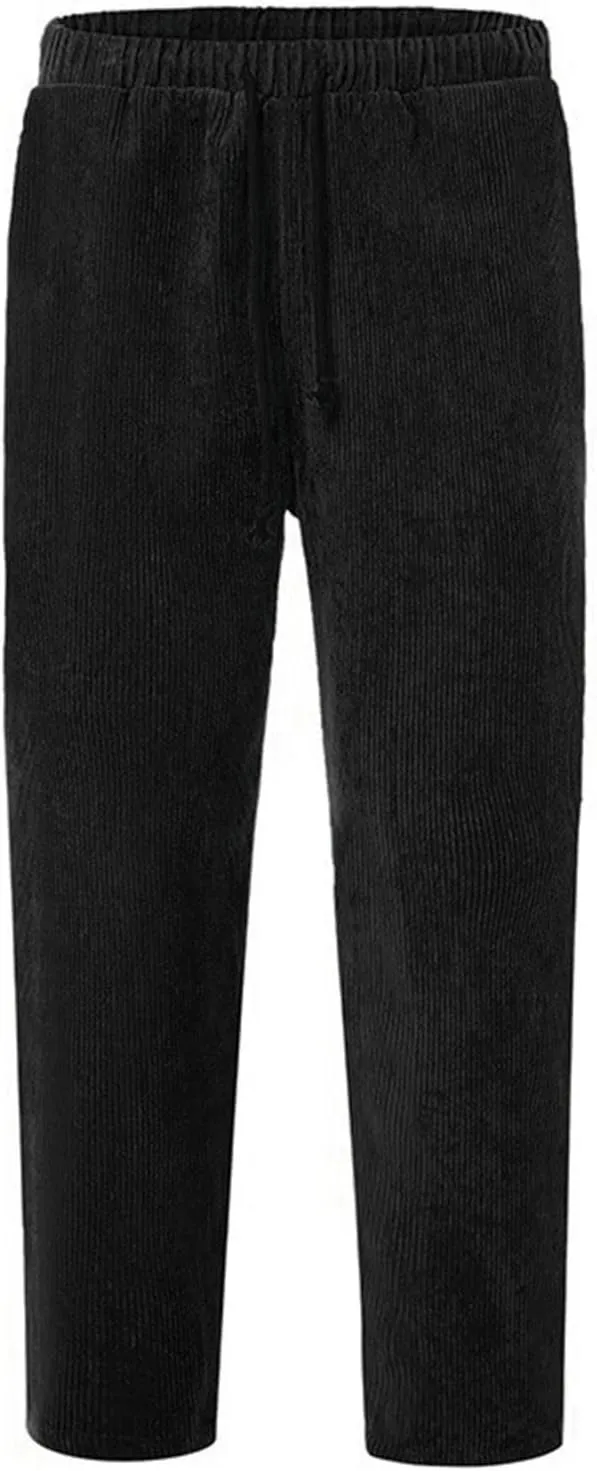 Mens' Fleece Joggers Pants New Men's Corduroy Loose Solid Casual Elastic Waistband Straight Stretch Tapered