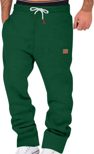 Men's Heavyweight Fleece Cargo Sweatpants Baggy Stretch Elastic Waist Workout Jogger Pants Drawstring Sport Trousers