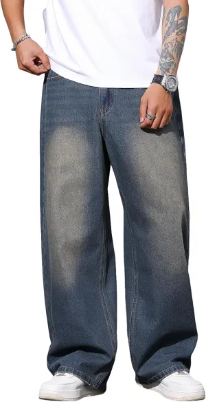Men's Hip-hop Wide Leg Baggy Jeans Y2k Skater Loose Fit Denim Pants