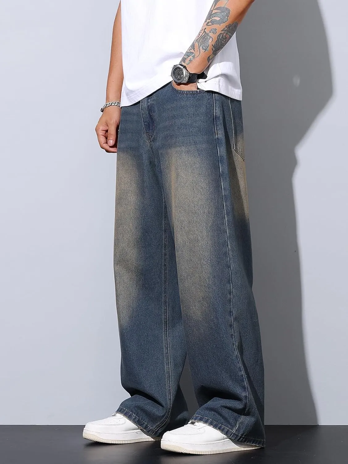 Men's Hip-hop Wide Leg Baggy Jeans Y2k Skater Loose Fit Denim Pants