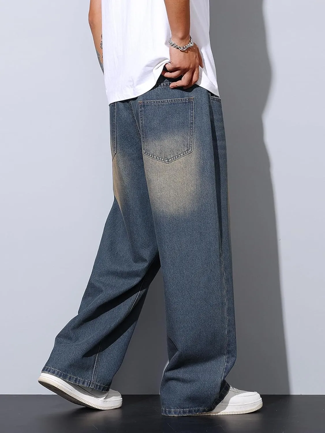 Men's Hip-hop Wide Leg Baggy Jeans Y2k Skater Loose Fit Denim Pants