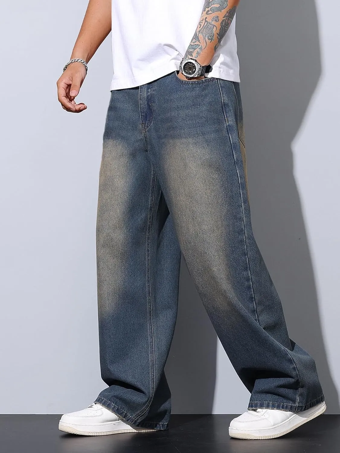 Men's Hip-hop Wide Leg Baggy Jeans Y2k Skater Loose Fit Denim Pants