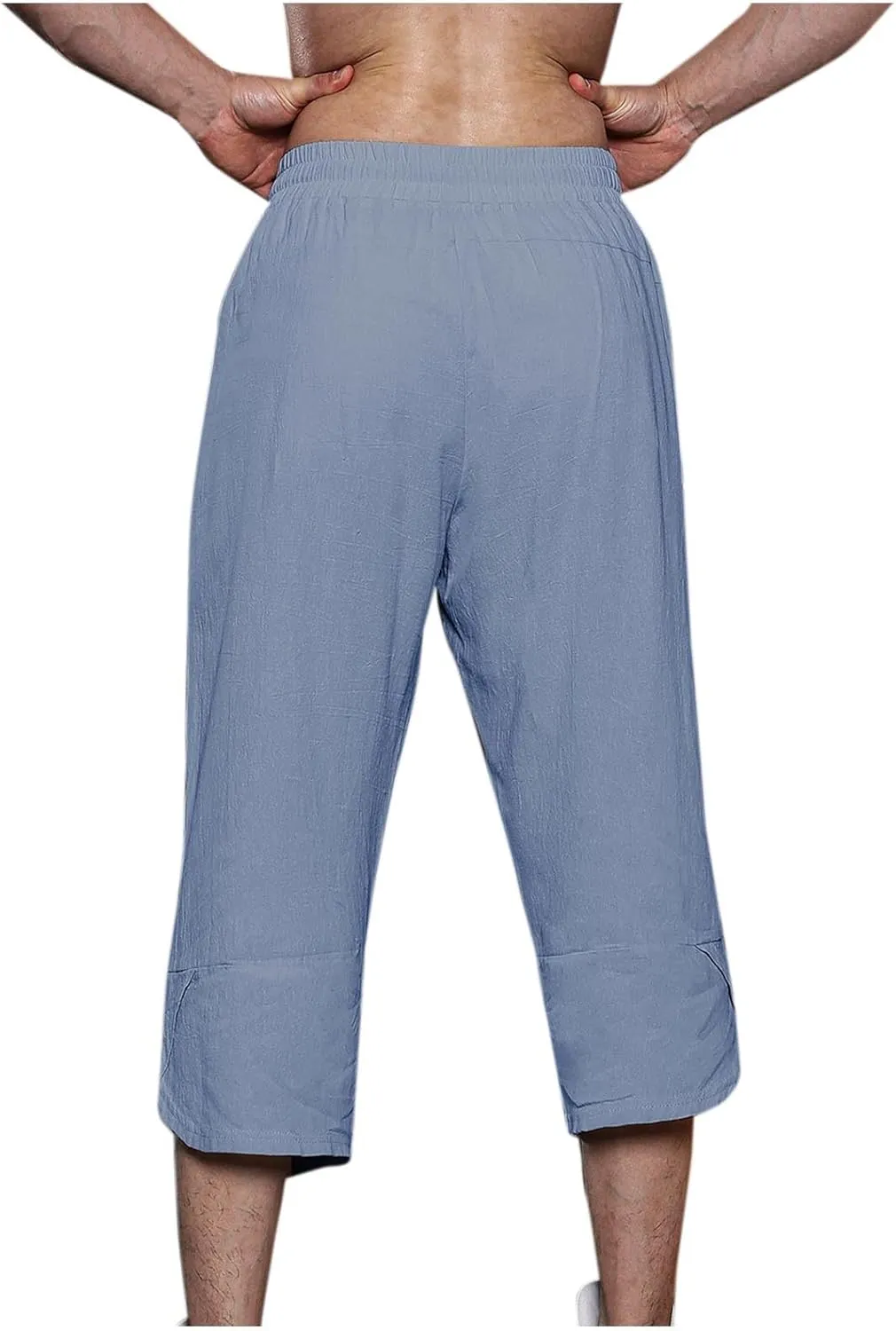 Mens Linen Pants Beach Casual Elastic Waist Pants Drawstring Summer Beach Pants Quick Dry Baggy Pants Moisture Wicking