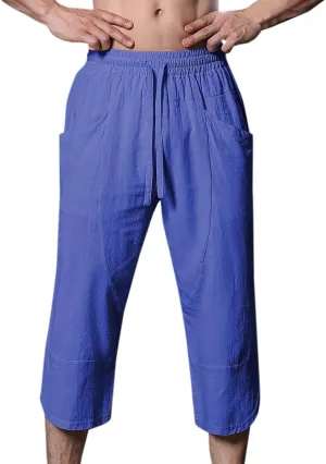 Mens Linen Pants Beach Casual Elastic Waist Pants Drawstring Summer Beach Pants Quick Dry Baggy Pants Moisture Wicking
