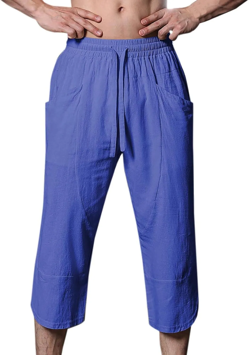 Mens Linen Pants Beach Casual Elastic Waist Pants Drawstring Summer Beach Pants Quick Dry Baggy Pants Moisture Wicking