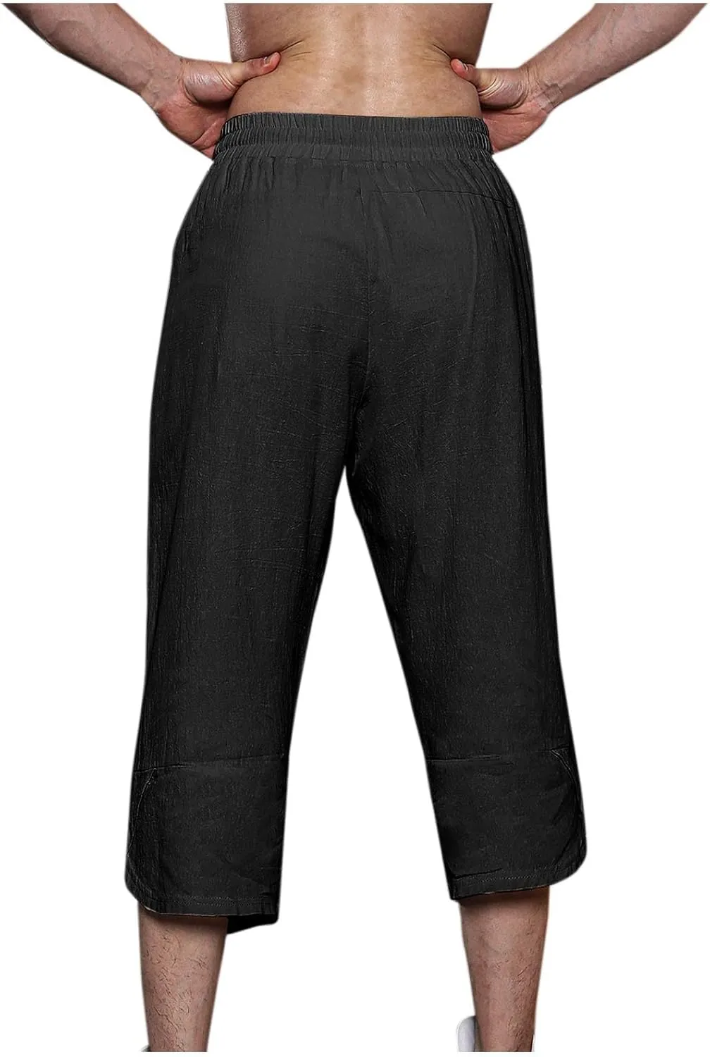 Mens Linen Pants Beach Casual Elastic Waist Pants Drawstring Summer Beach Pants Quick Dry Baggy Pants Moisture Wicking