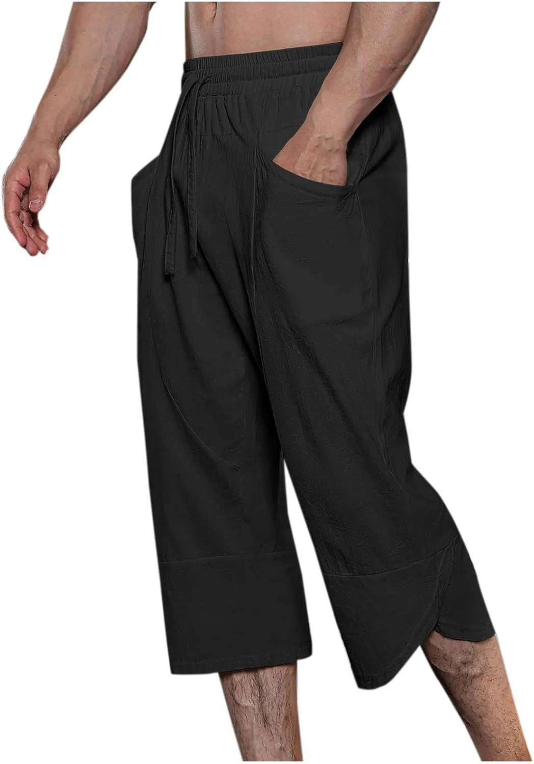 Mens Linen Pants Beach Casual Elastic Waist Pants Drawstring Summer Beach Pants Quick Dry Baggy Pants Moisture Wicking