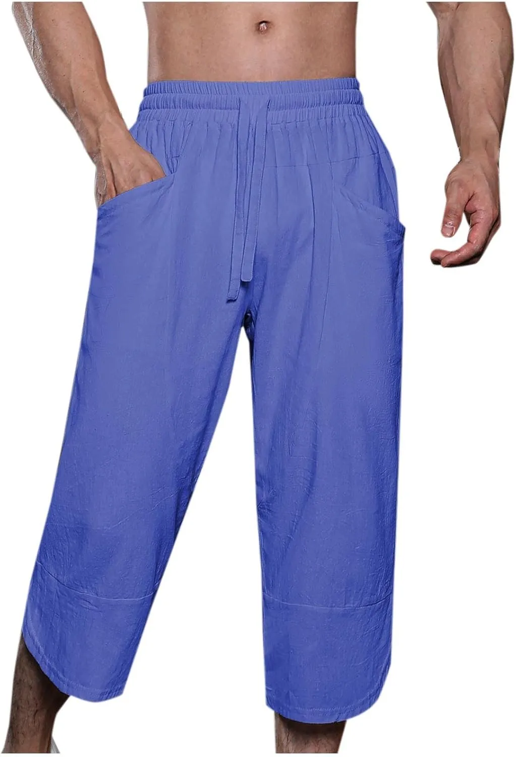 Mens Linen Pants Beach Casual Elastic Waist Pants Drawstring Summer Beach Pants Quick Dry Baggy Pants Moisture Wicking