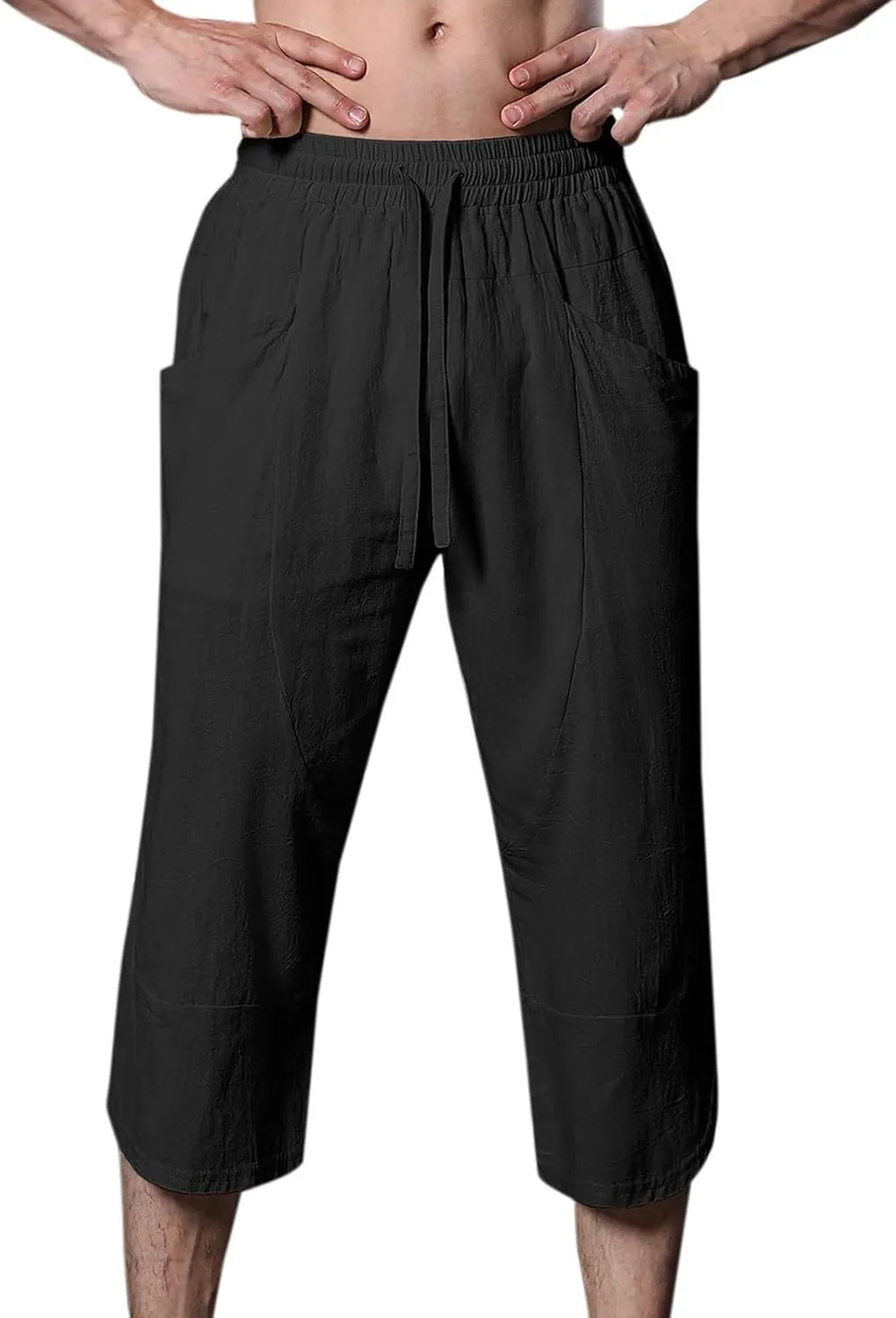 Mens Linen Pants Beach Casual Elastic Waist Pants Drawstring Summer Beach Pants Quick Dry Baggy Pants Moisture Wicking