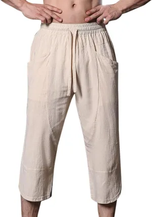 Mens Linen Pants Beach Casual Elastic Waist Pants Drawstring Summer Beach Pants Quick Dry Baggy Pants Moisture Wicking
