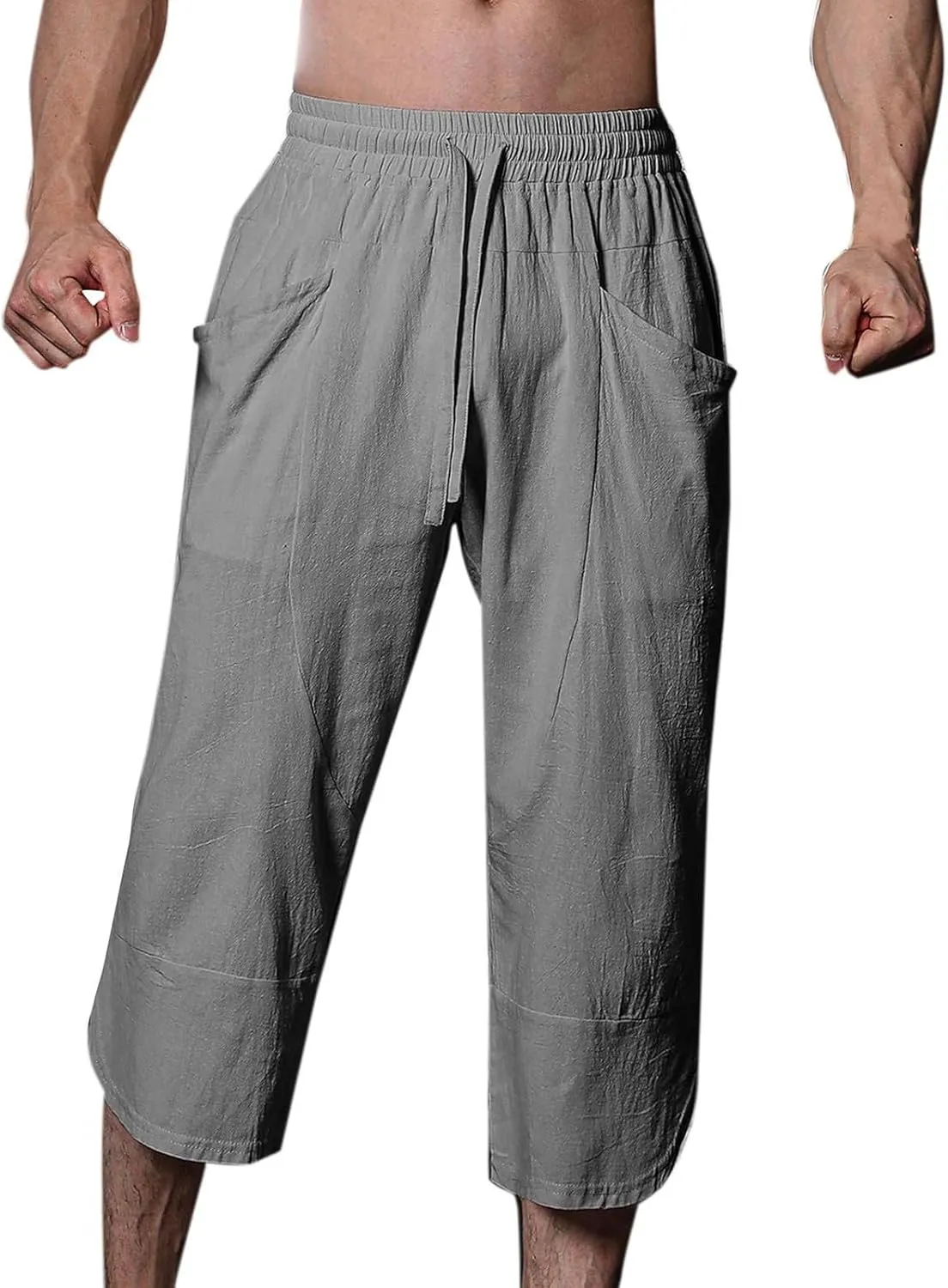 Mens Linen Pants Beach Casual Elastic Waist Pants Drawstring Summer Beach Pants Quick Dry Baggy Pants Moisture Wicking
