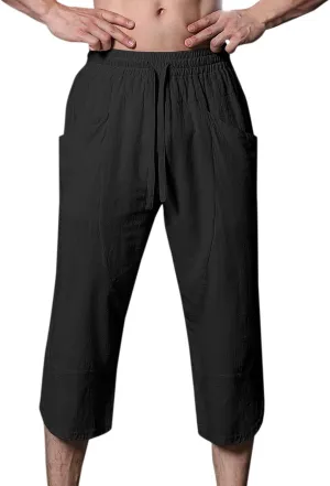 Mens Linen Pants Beach Casual Elastic Waist Pants Drawstring Summer Beach Pants Quick Dry Baggy Pants Moisture Wicking