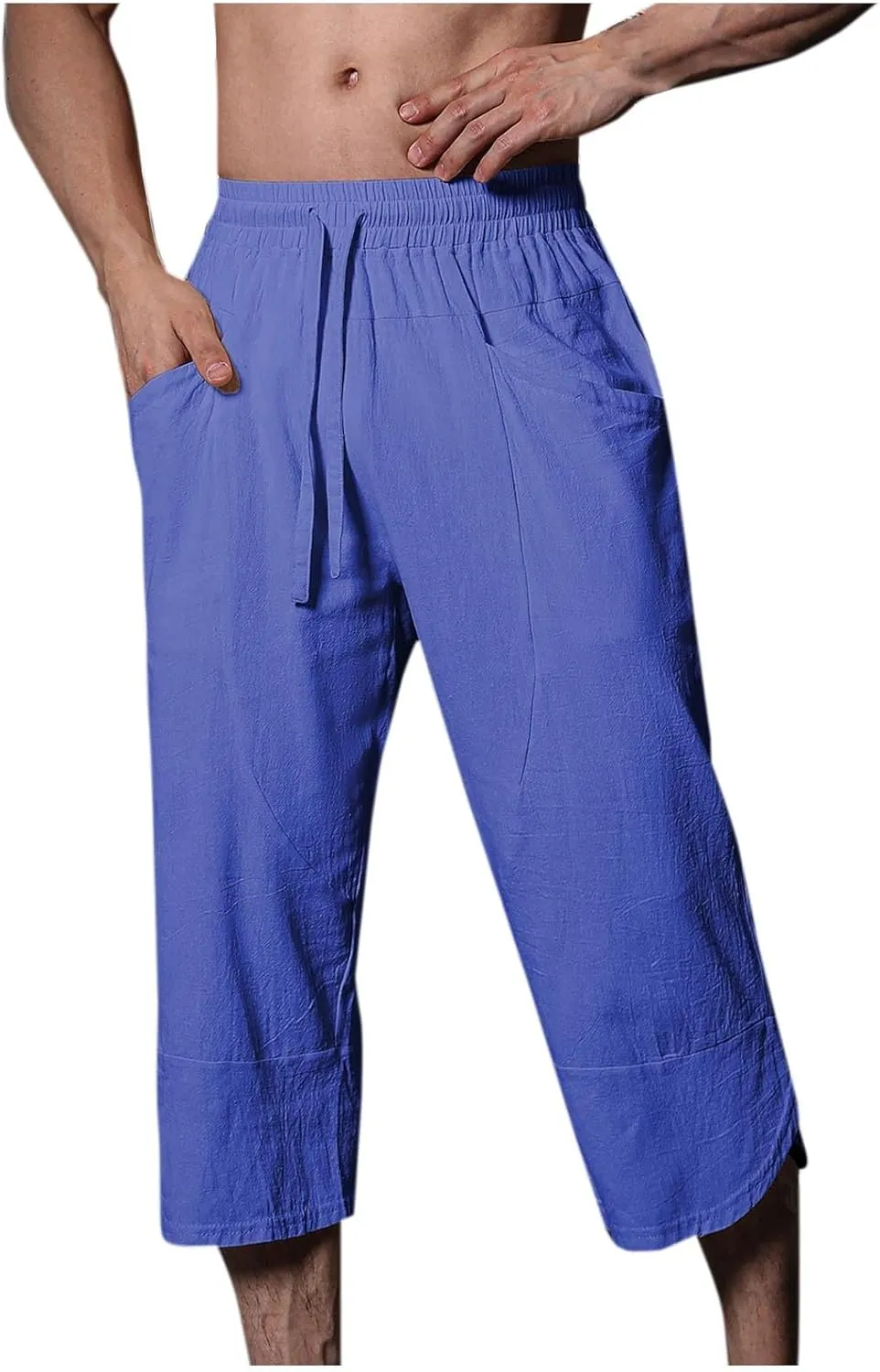 Mens Linen Pants Beach Casual Elastic Waist Pants Drawstring Summer Beach Pants Quick Dry Baggy Pants Moisture Wicking
