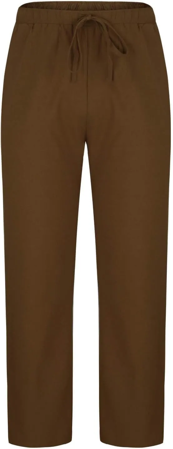 Mens Linen Pants Beach Casual Elastic Waist Pants Drawstring Summer Beach Pants Quick Dry Baggy Pants Moisture Wicking