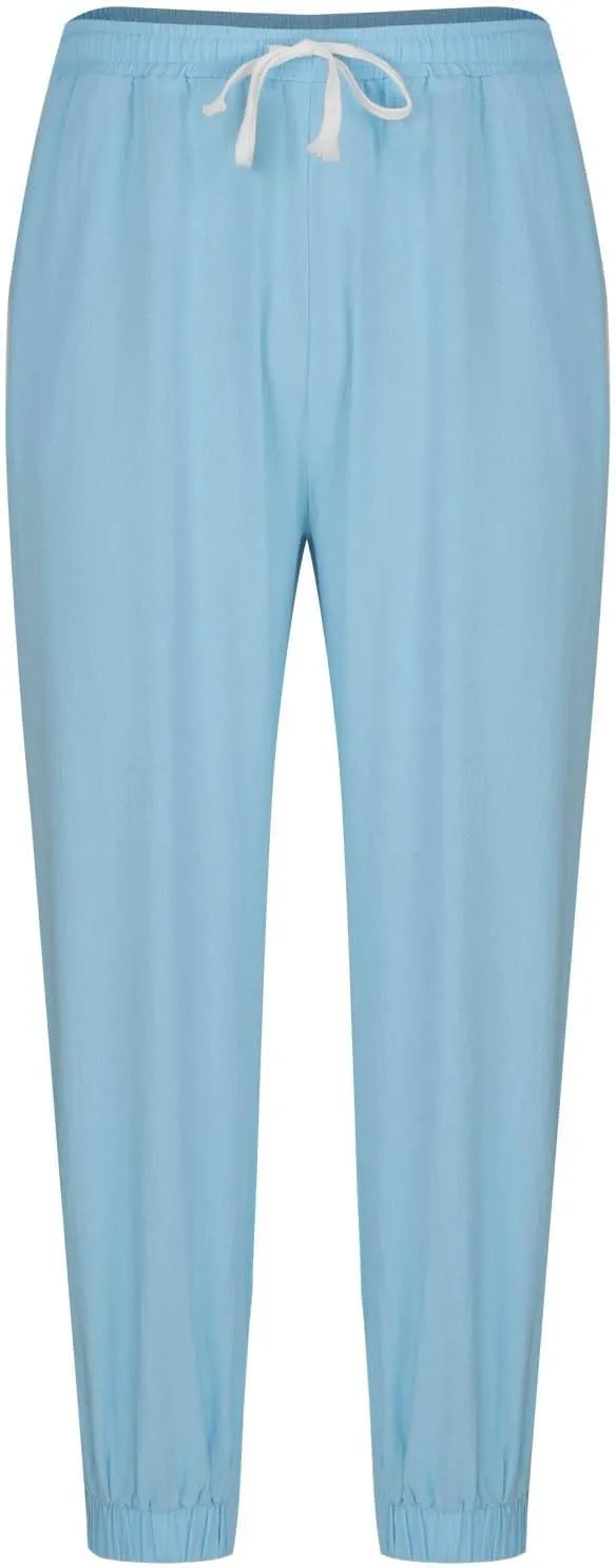 Men's Linen Pants for Summer Straight Leg Comfy Fit Baggy Cropped Solid Trouser Slacks Summer with Pockets