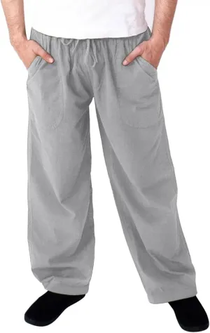 Mens Linen Straight Pants Drawstring Straight Elastic Waist Lightweight Casual Loose Pants Stretch Jogger Trousers