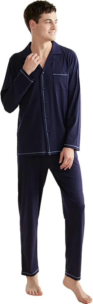 Men's Modal Sleepwear Button-Down Lounge Pajamas Long Sleeves And Pants Set