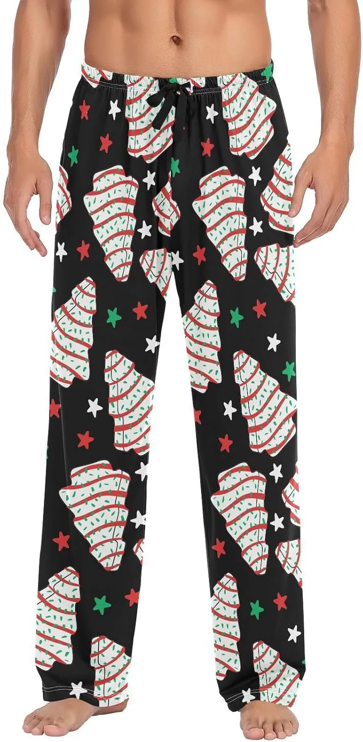 Mens Pajama Bottoms with Pockets Black Christmas Tree Cake Super Soft Wide Leg Sleep Lounge Pants for Men M