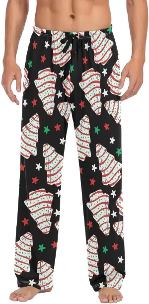Mens Pajama Bottoms with Pockets Black Christmas Tree Cake Super Soft Wide Leg Sleep Lounge Pants for Men XL