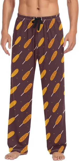 Mens Pajama Bottoms with Pockets Cartoon Corn Dogs Super Soft Wide Leg Sleep Lounge Pants for Men S