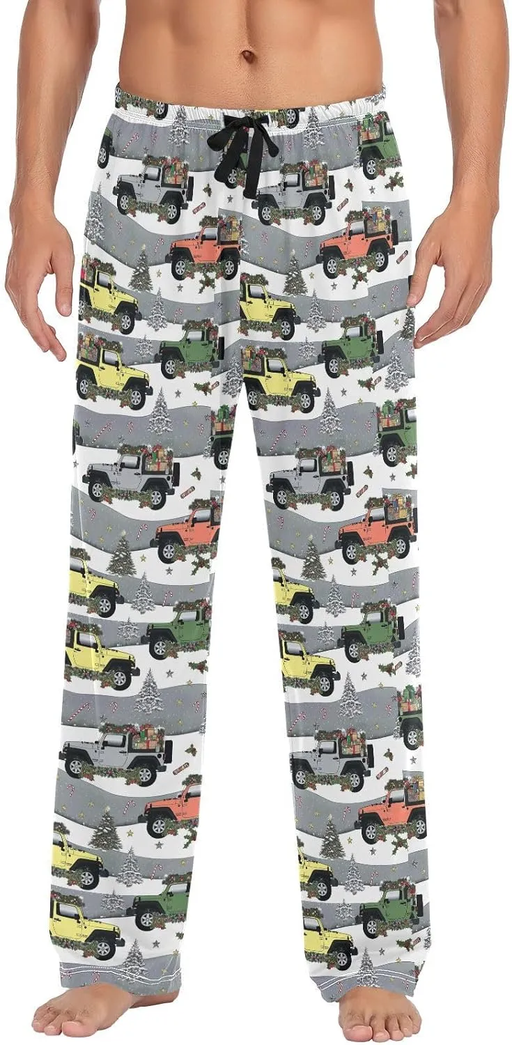 Mens Pajama Bottoms with Pockets Christmas Jeeps Super Soft Wide Leg Sleep Lounge Pants for Men XL