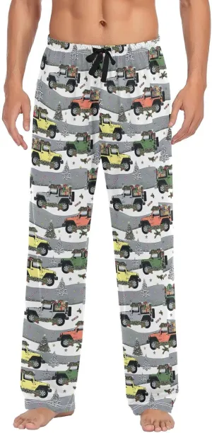 Mens Pajama Bottoms with Pockets Christmas Jeeps Super Soft Wide Leg Sleep Lounge Pants for Men XL