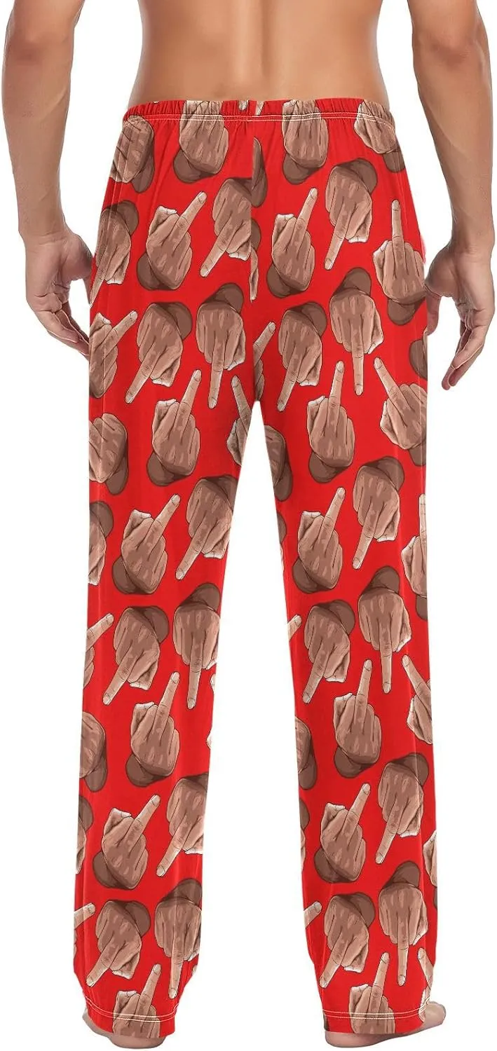Mens Pajama Bottoms with Pockets Funny Middle Finger Pattern Super Soft Wide Leg Sleep Lounge Pants for Men S