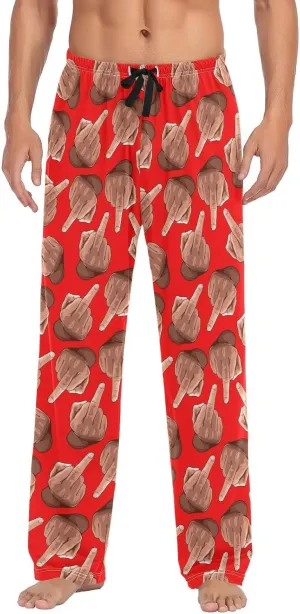 Mens Pajama Bottoms with Pockets Funny Middle Finger Pattern Super Soft Wide Leg Sleep Lounge Pants for Men S