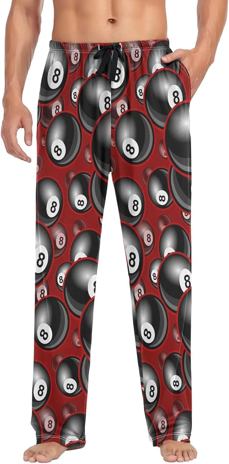 Mens Pajama Bottoms with Pockets Pool Snooker 8 Ball Super Soft Wide Leg Sleep Lounge Pants for Men S