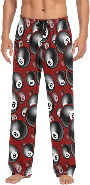 Mens Pajama Bottoms with Pockets Pool Snooker 8 Ball Super Soft Wide Leg Sleep Lounge Pants for Men S