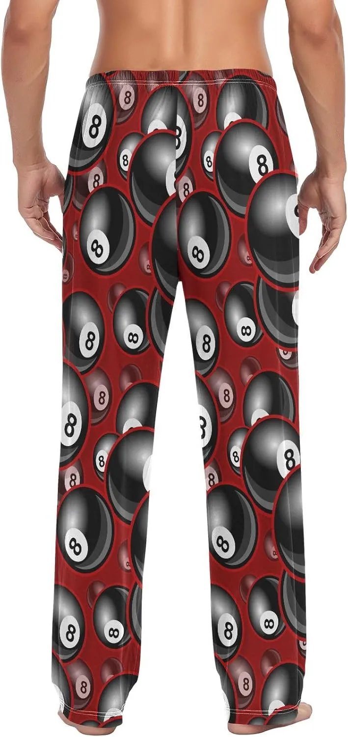 Mens Pajama Bottoms with Pockets Pool Snooker 8 Ball Super Soft Wide Leg Sleep Lounge Pants for Men S