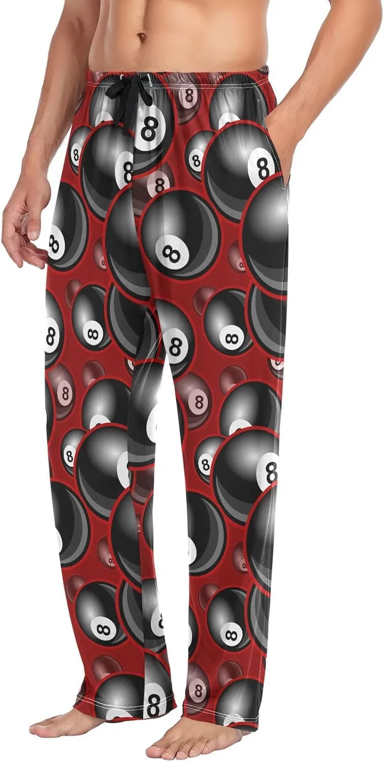 Mens Pajama Bottoms with Pockets Pool Snooker 8 Ball Super Soft Wide Leg Sleep Lounge Pants for Men S