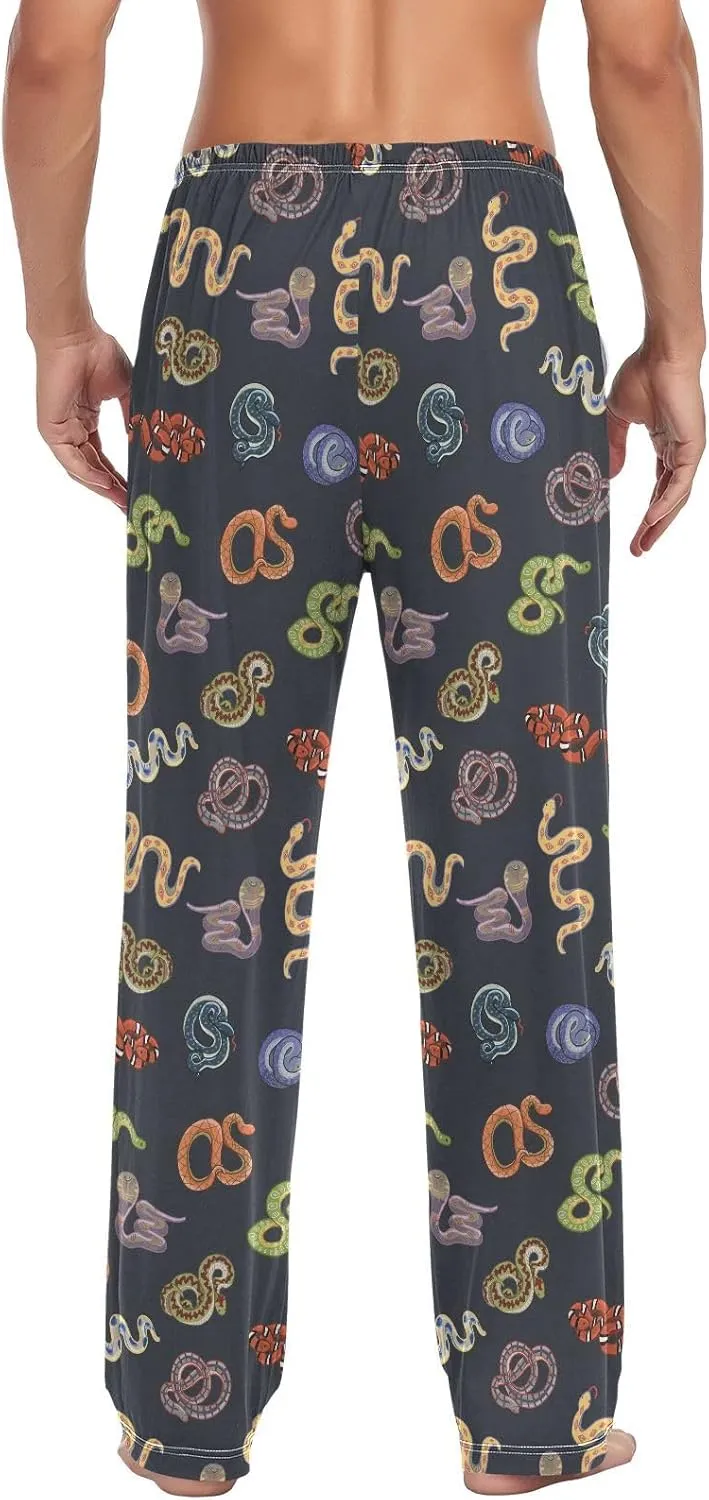 Mens Pajama Bottoms with Pockets Snake Animal Pattern Super Soft Wide Leg Sleep Lounge Pants for Men S