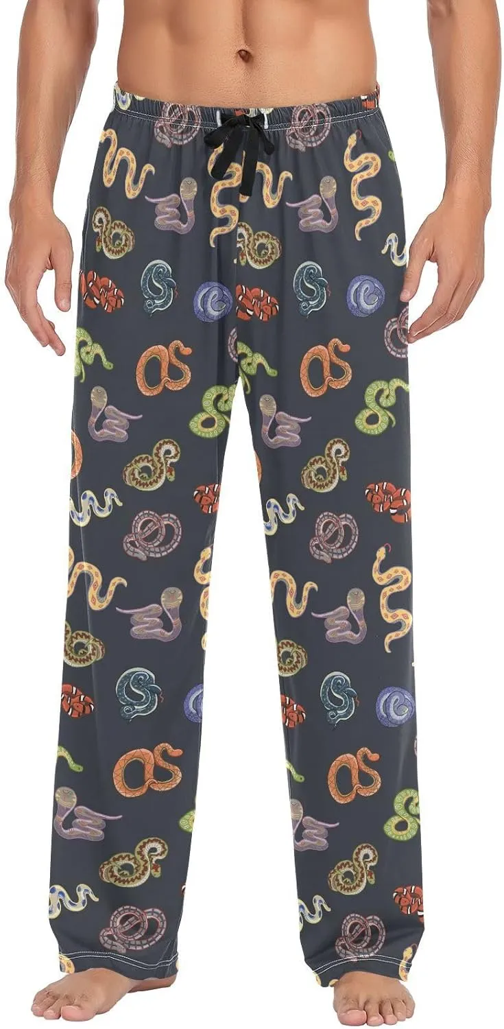 Mens Pajama Bottoms with Pockets Snake Animal Pattern Super Soft Wide Leg Sleep Lounge Pants for Men S