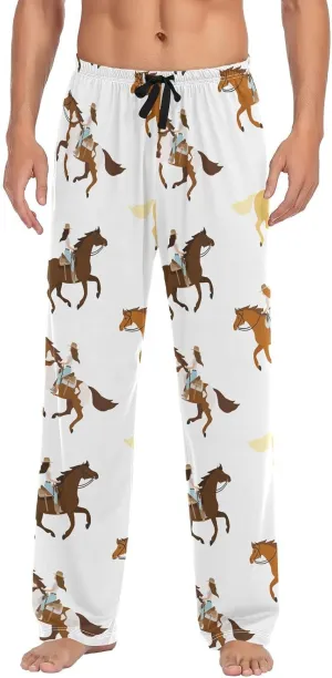 Mens Pajama Bottoms with Pockets Western Cowgirl Running Horse Super Soft Wide Leg Sleep Lounge Pants for Men S