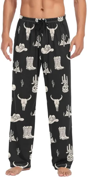 Mens Pajama Bottoms with Pockets Western Theme Super Soft Wide Leg Sleep Lounge Pants for Men S