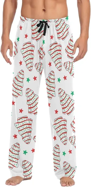 Mens Pajama Bottoms with Pockets White Christmas Tree Cake Super Soft Wide Leg Sleep Lounge Pants for Men L