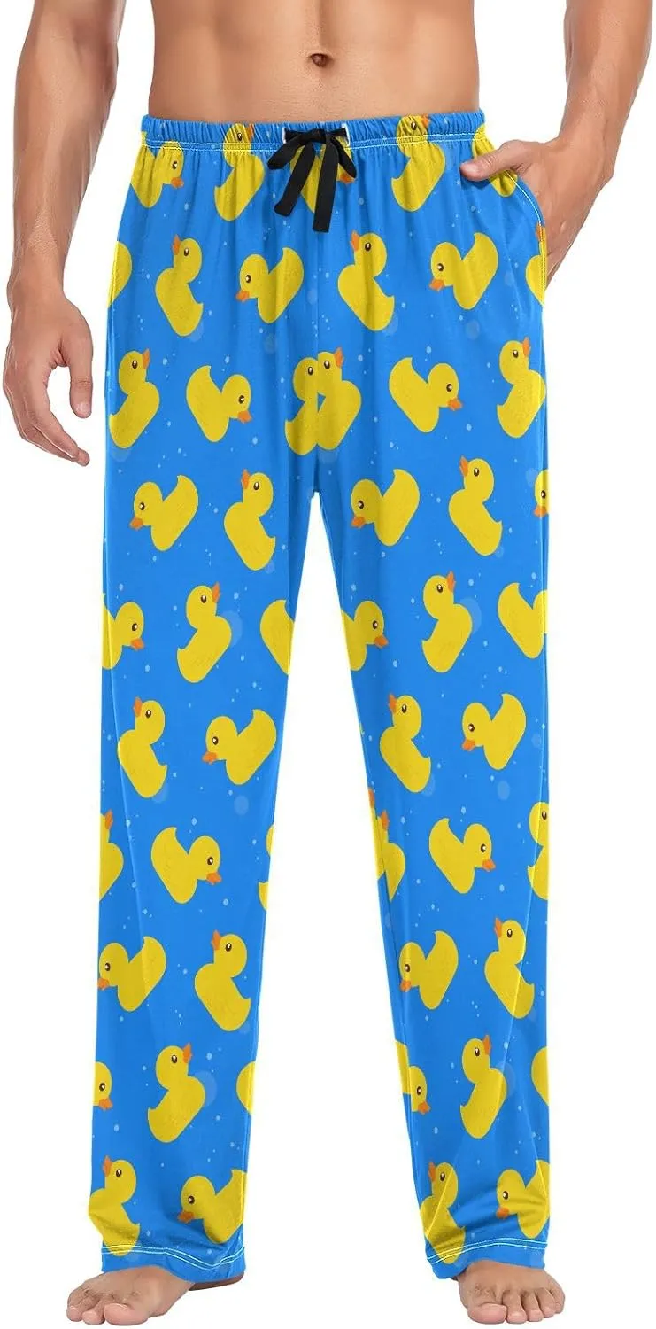 Mens Pajama Bottoms with Pockets Yellow Rubber Ducks Super Soft Wide Leg Sleep Lounge Pants for Men S