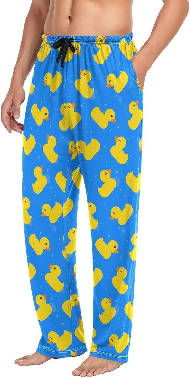 Mens Pajama Bottoms with Pockets Yellow Rubber Ducks Super Soft Wide Leg Sleep Lounge Pants for Men S