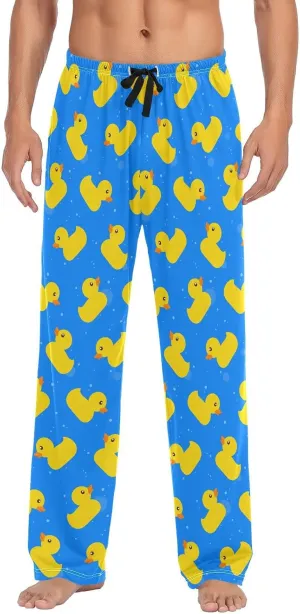 Mens Pajama Bottoms with Pockets Yellow Rubber Ducks Super Soft Wide Leg Sleep Lounge Pants for Men S