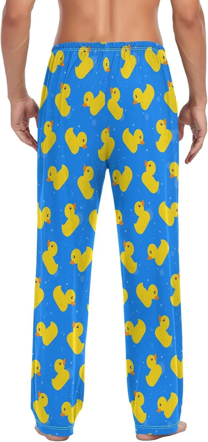Mens Pajama Bottoms with Pockets Yellow Rubber Ducks Super Soft Wide Leg Sleep Lounge Pants for Men S