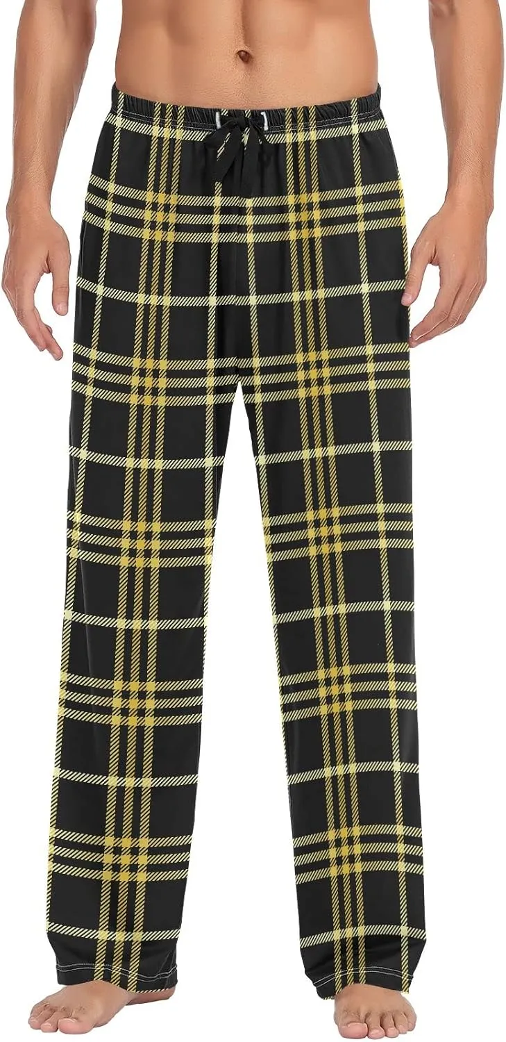 Mens Pajama Bottoms Yellow Black Buffalo Plaid Pajama Pants for Men Funny Lounge Pants XXL