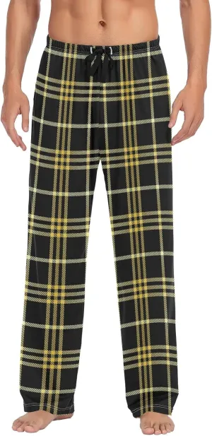 Mens Pajama Bottoms Yellow Black Buffalo Plaid Pajama Pants for Men Funny Lounge Pants XXL