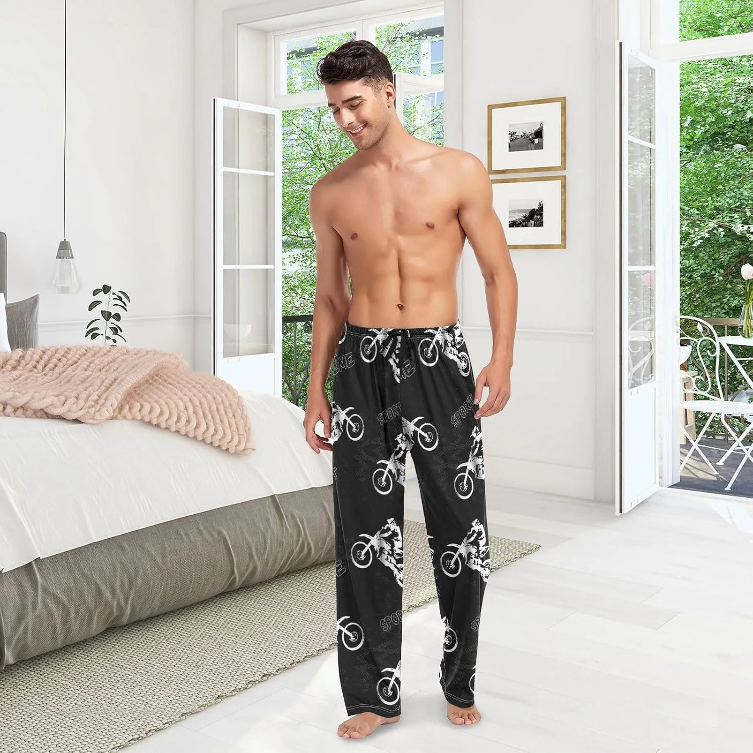 Men's Pajama Pants Straight Trouser Sleep Lounge Pants Sleepwear with Pockets