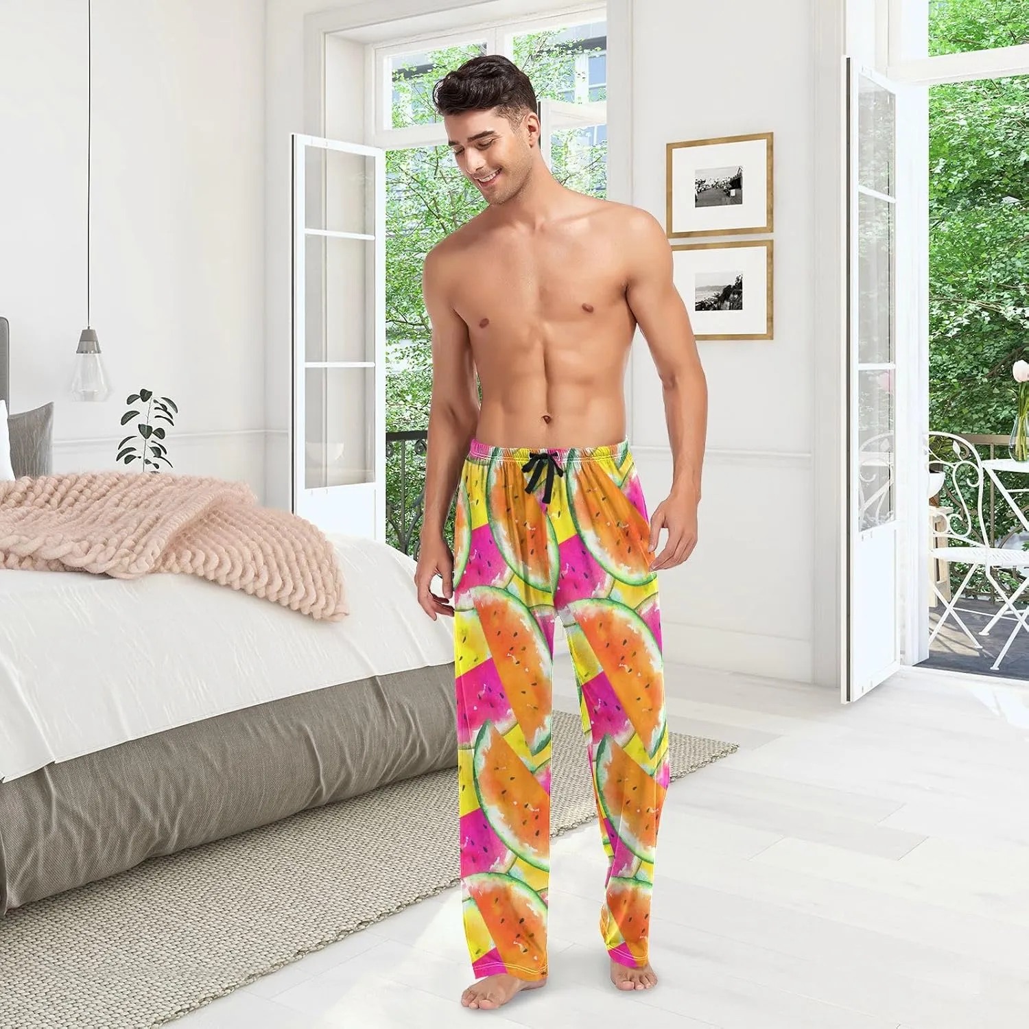 Men's Pajama Pants Straight Trouser Sleep Lounge Pants Sleepwear with Pockets